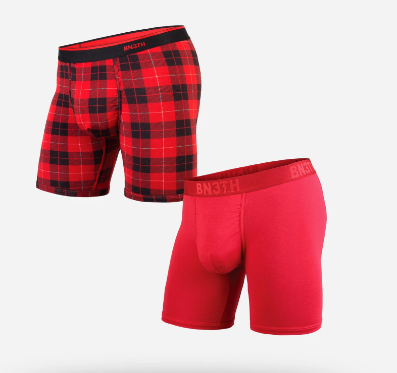 BN3TH Classic 6.5" Boxer Brief 2 Pack - Crimson/Fireside Plaid Red