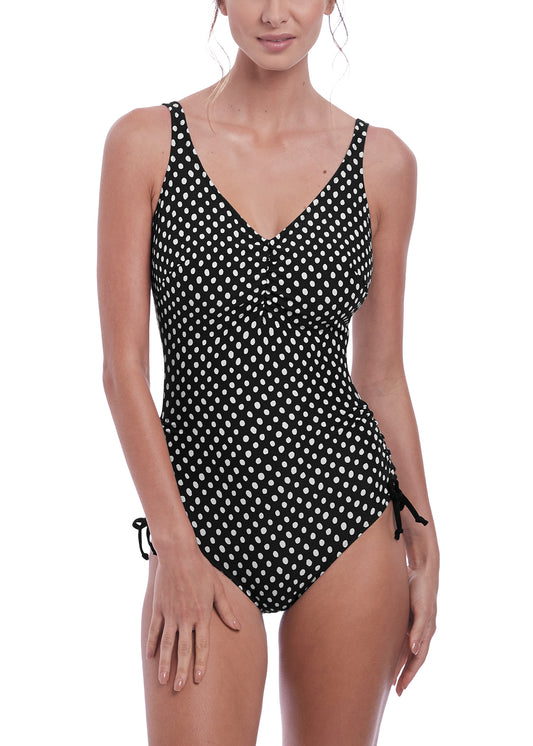 Santa Monica Underwire V-neck Swimsuit FS6729 - Black with white polka dots