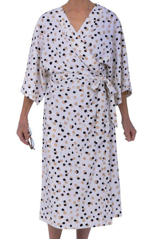 Long Polka Dot Print Robe 14063 - White with Dots