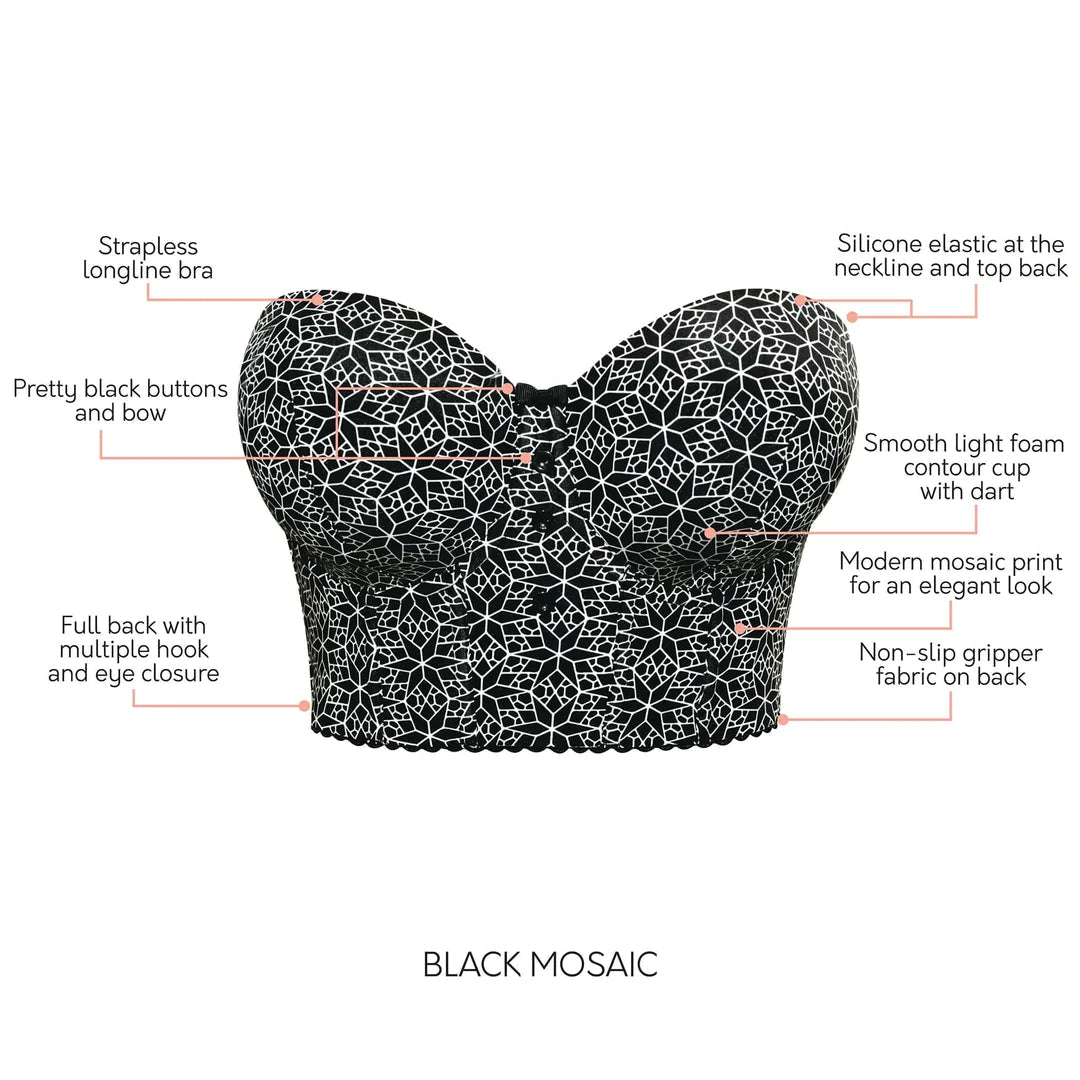 Marissa Strapless Underwire Longline Bra P50117 - Black Mosaic