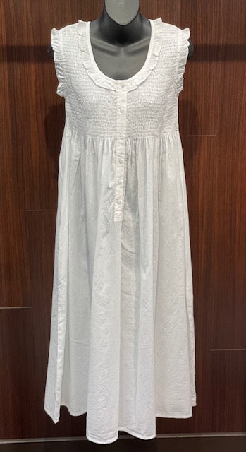 100% Cotton Sleeveless Smocked Nightgown 4256 - White