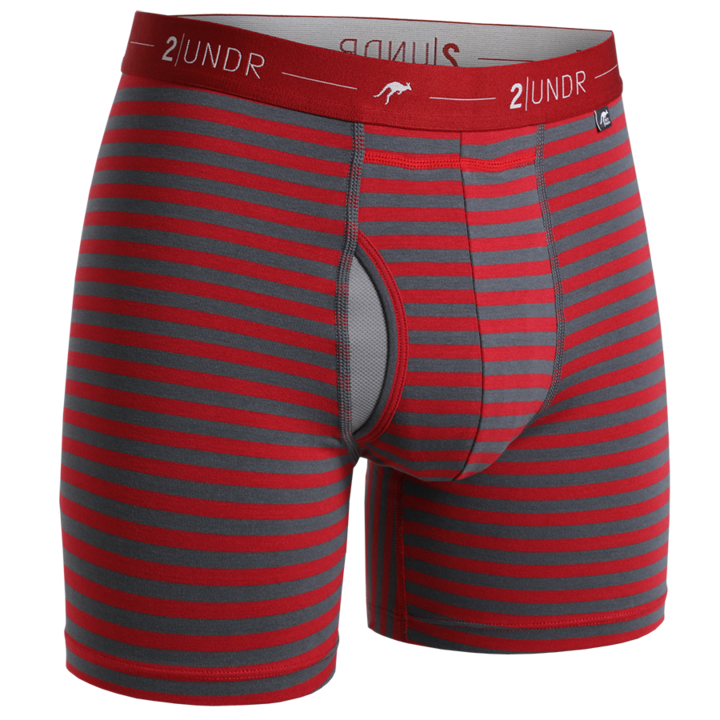 2UNDR 6" Day Shift Boxer Brief - Red\Grey Stripes