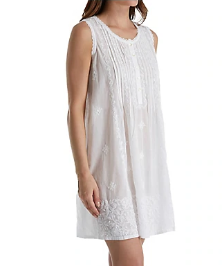 100% Cotton Woven Sleeveless Embroidered Gown 1104C - White