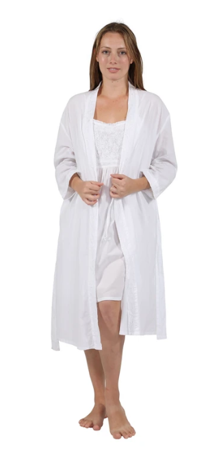 100% Cotton Embroidered Robe 1187R - White