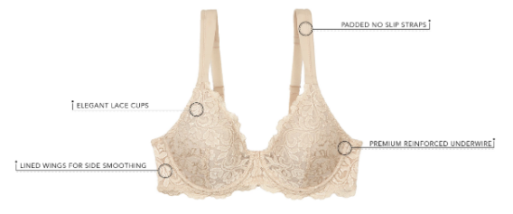 Ava Scallop Lace Cup Underwire Bra Nude 40A by Leading Lady