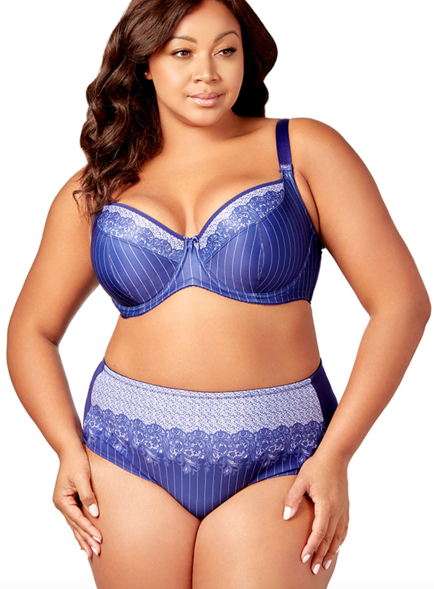 Printed Pinstripe Balcony Underwire Bra 2818 - Blue