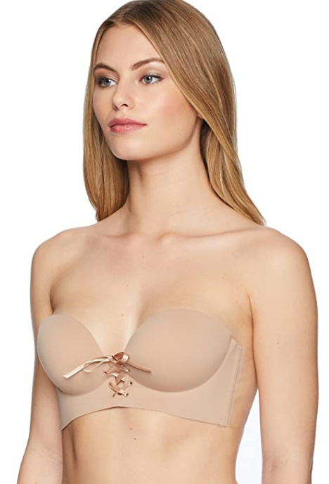 sexy BE WICKED deep V adhesive STICKY strapless BACKLESS padded CENTER  clasp BRA