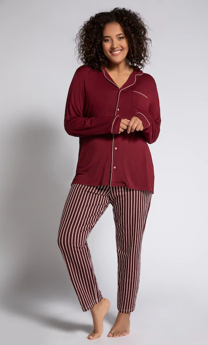 Regency Stripe Stretch Knit Button Pajamas 74922654 - Bordeaux Red