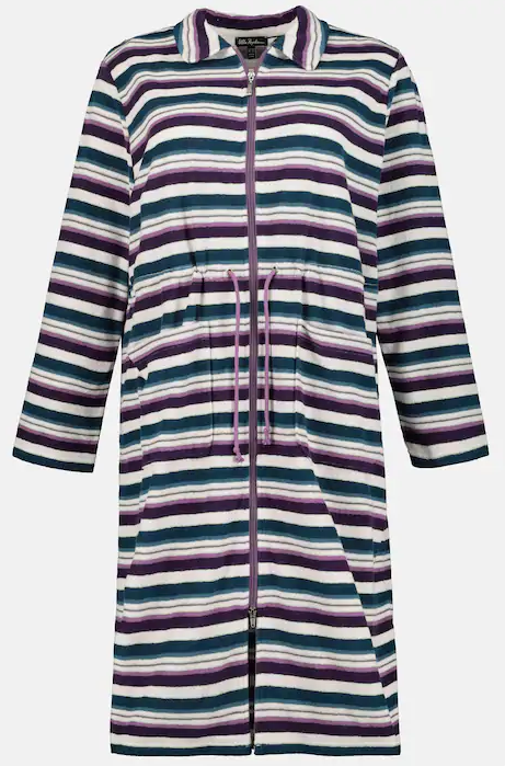 Jewel Tones Stripe Terry Zip Front Bath Robe 75076990