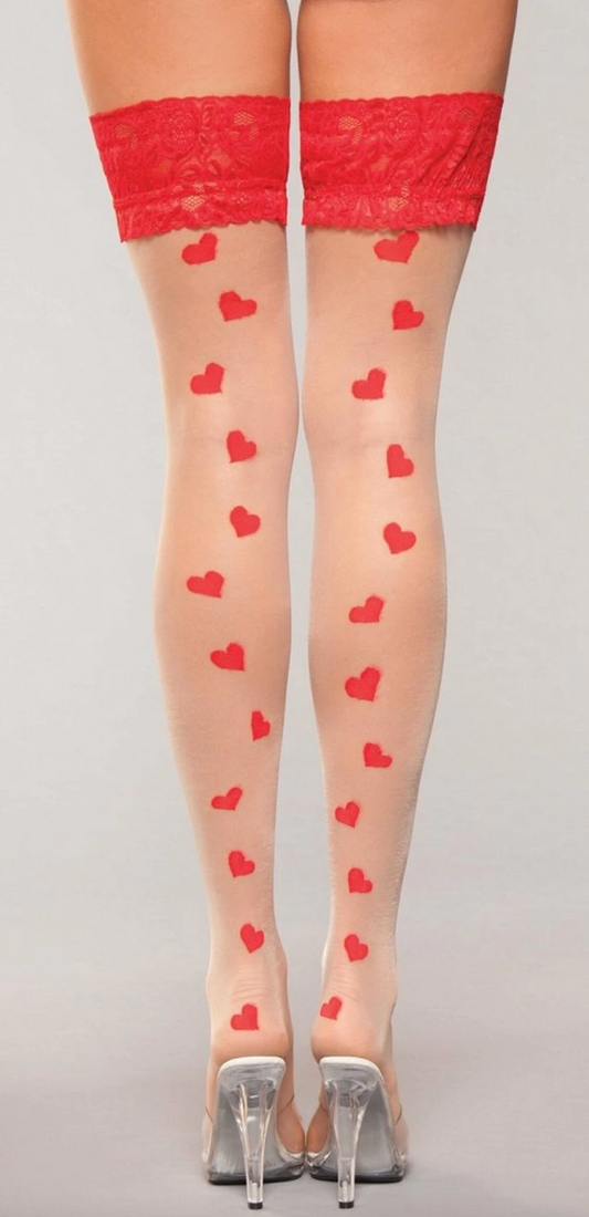 Sweetheart Hearts Stay-Up Thigh Highs BWH800 - Red
