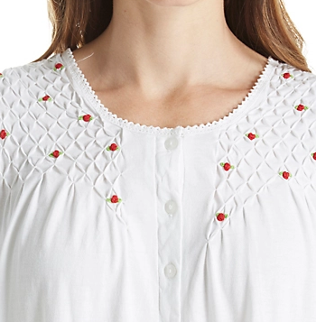 100% Cotton Knit Smocked Short Sleeve Rosebud Short Gown 1568 - White
