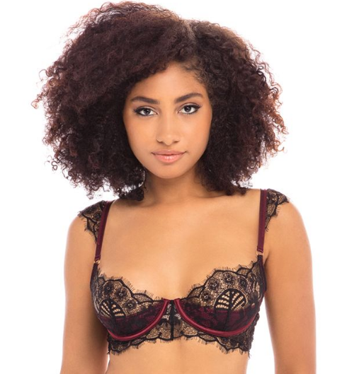 Floral Embroidered Bra with Decorative Scalloped Lace 41-11225B - Black