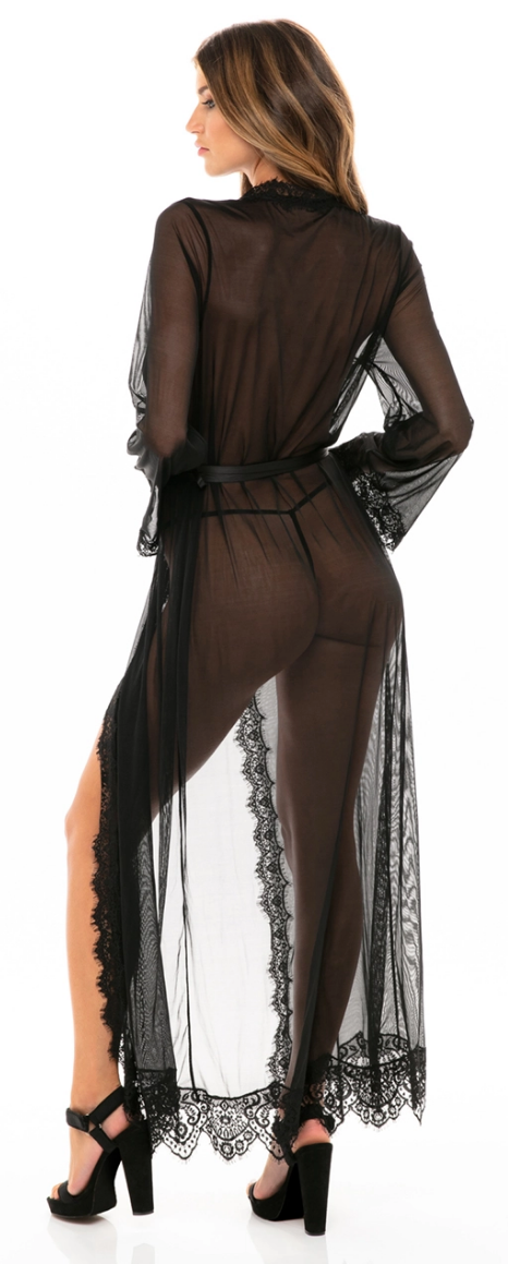 Provence Long Sheer Robe 95-11136 - Black – Purple Cactus Lingerie