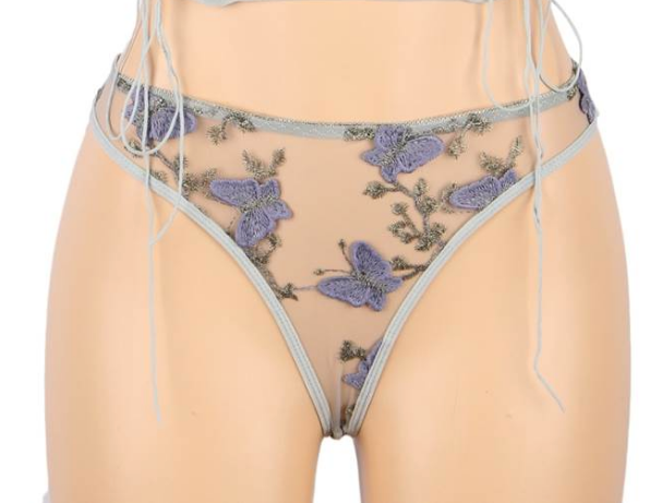 Butterfly Pattern Embroidery Mesh Cheeky Panty 1023 - Grey and Purple