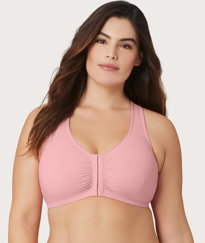 1908 Cotton T-Back Wireless Front Close Leisure Bra - Pink