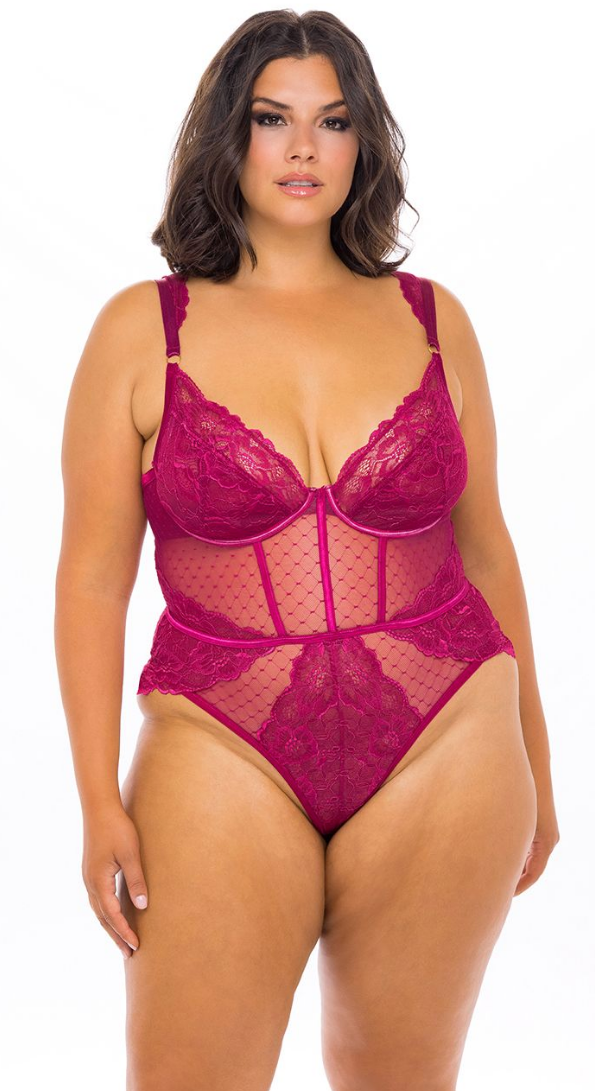 Underwire Teddy with Floral Lace 11624 - Cherries Jubilee