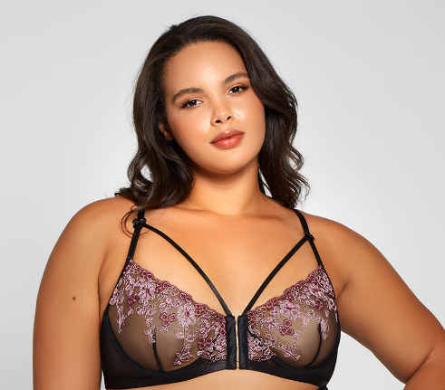 Strappy Front Closing Bralette 77027 - Black/Fuchsia