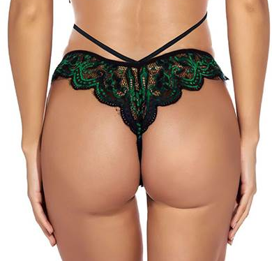 Lace Cross Strap Decoration Thong 1047 - Green/Black