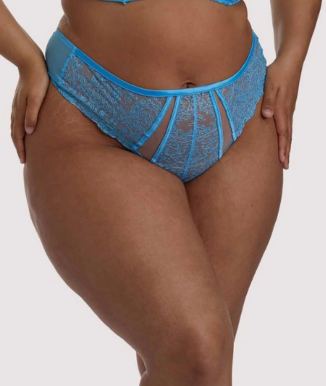 Peyton Embroidered High Waist Thong 006 - Aqua Blue