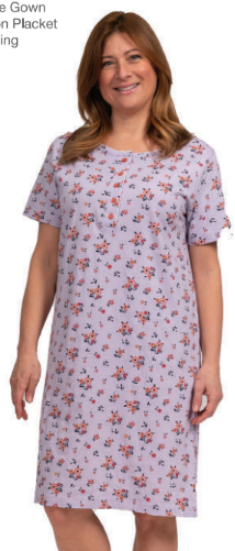 100% Cotton Jersey 40" Short Sleeve Nightgown 2021123 - Denim Coral Garden
