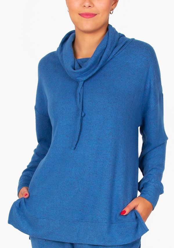 French Terry Cowl Neck Top 15478 - Blue Heather