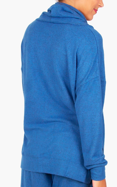 French Terry Cowl Neck Top 15478 - Blue Heather