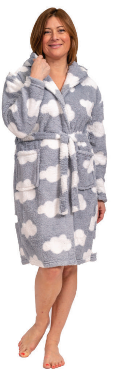 Hooded 38" Fleece Wrap Robe 2030 - Grey/Clouds