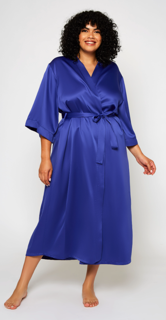 Victoria 3/4 Sleeve Long Satin Robe 78026 - Blue