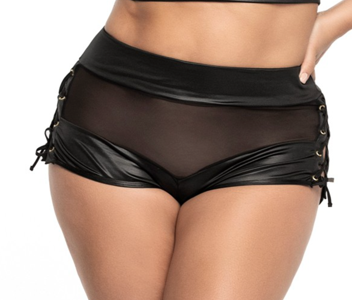 Faux Leather and Mesh Cheeky High Waist Panty MA2684P - Black