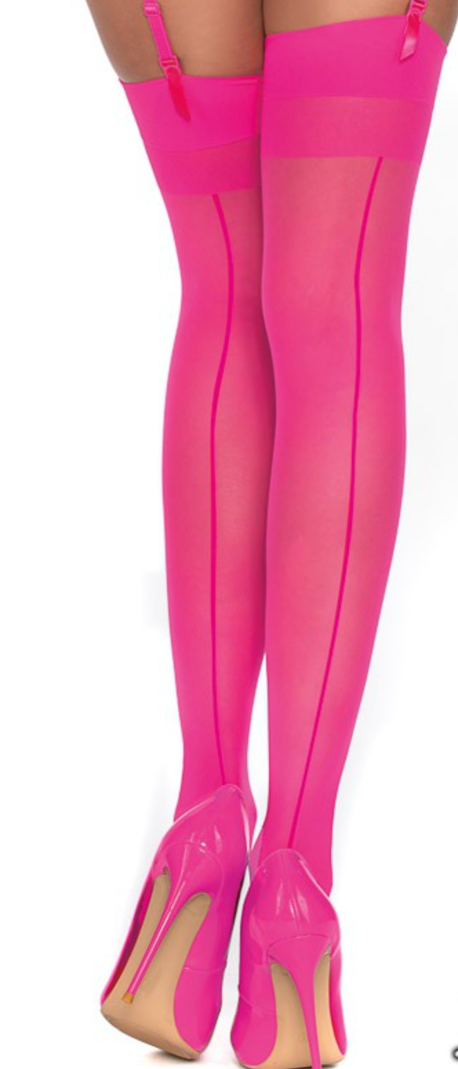 Sheer Thigh Highs with Back Seam 0007 - Hot Pink