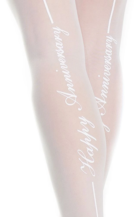 Happy Anniversary Lace Top Back Seam Thigh Highs 1910 - White