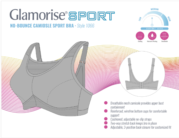 Glamorise Sports Bra No Bounce Camisole Size 46D Black Pink Soft