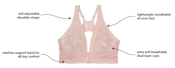 5071 Nola - Lace Wireless Front Close Bralette - Pearl Pink