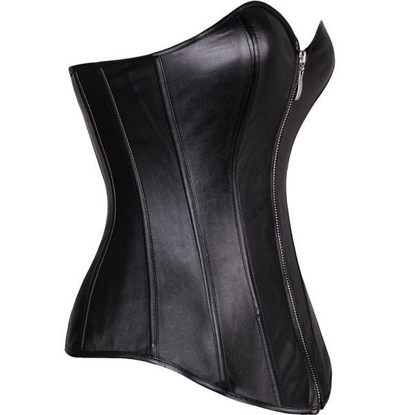 Faux Leather Corset and G-string 2803 - Black