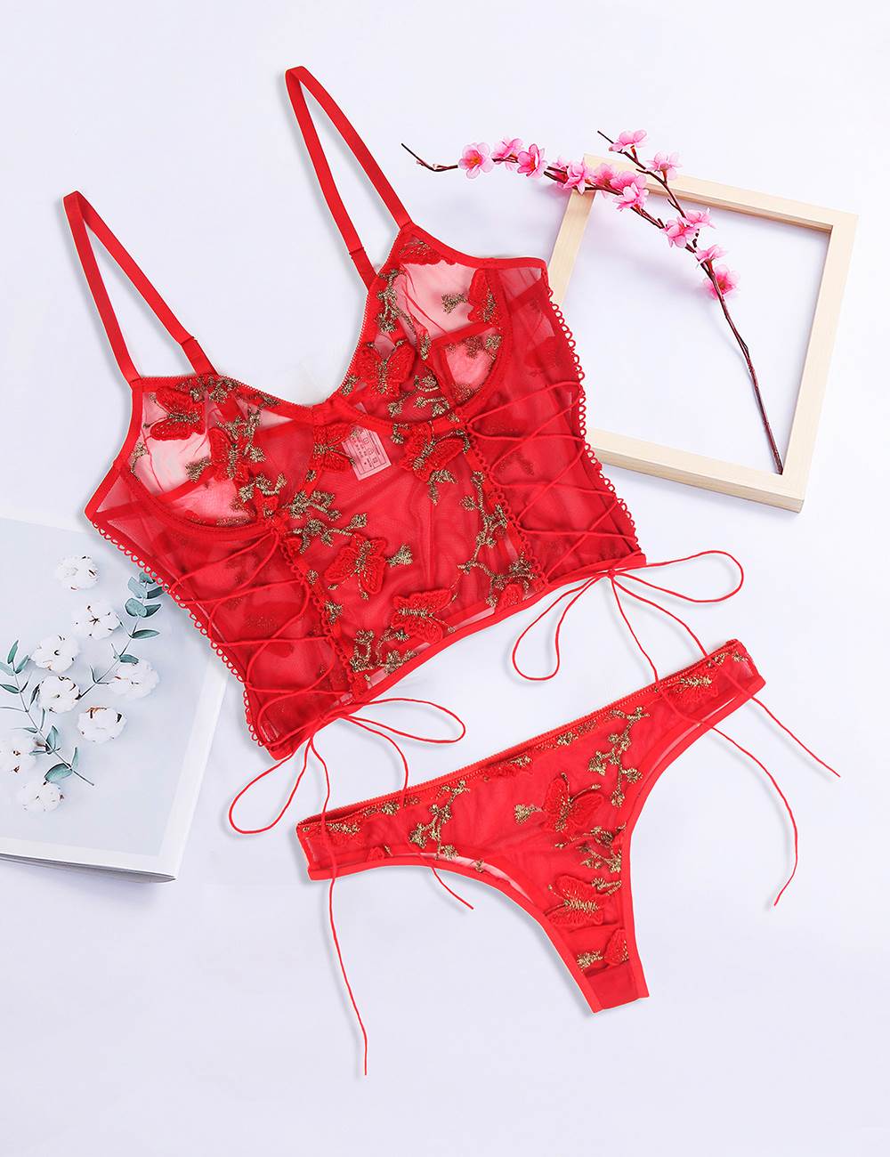 Rue21 2-Pack Red Lavender Butterfly Lace Thong Undies Set
