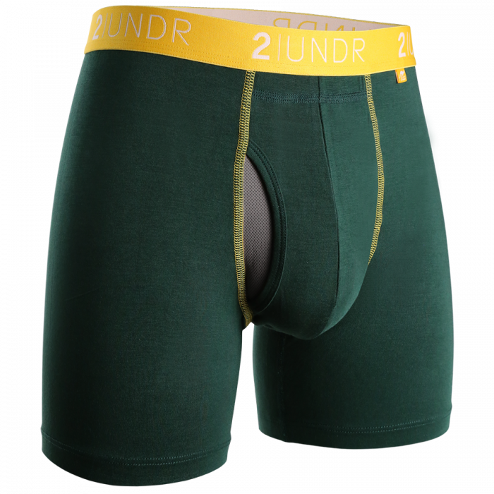 2UNDR 6" Swing Shift Boxer Brief - Dark Green/Gold