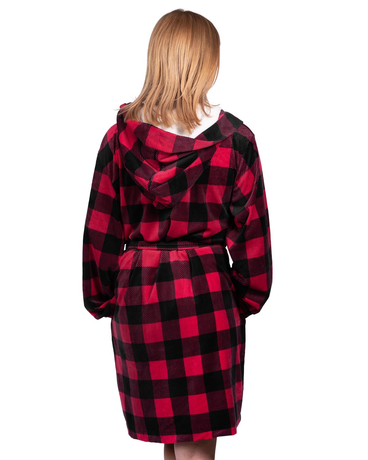 Coffee Shoppe Stay-at-Home Hooded Lounge Robe - Deep Red Buffalo Plaid