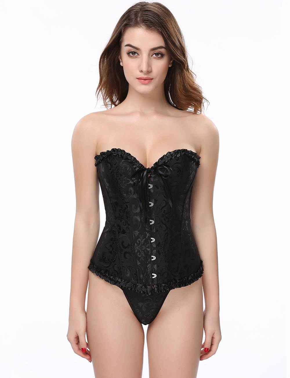 Sweetheart Brocade Corset and Thong 25501 - Black