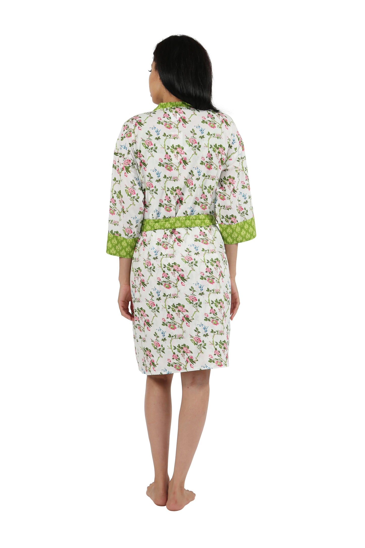 100% Cotton Floral Robe 1815F - Ivory/Green Floral