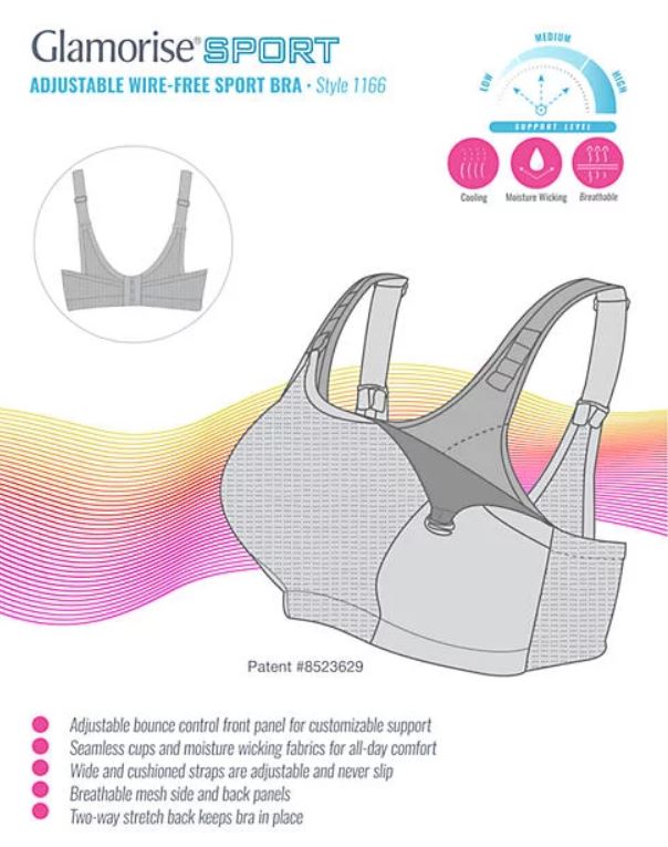 1166 Double Layer Wireless Adjustable Control Sport Bra - Grey and White