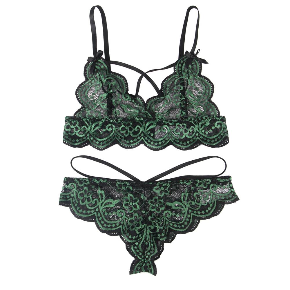 Lace Cross Strap Decoration Thong 1047 - Green/Black