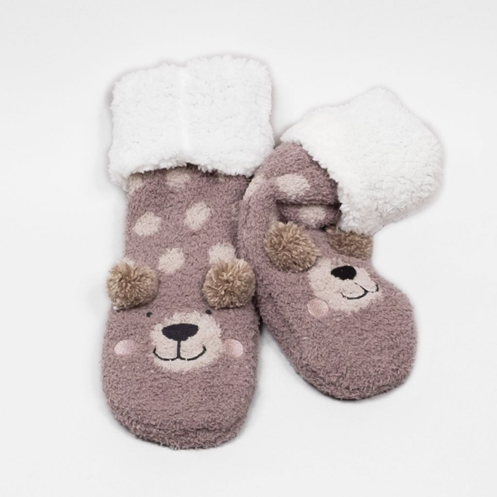 Coffee Shoppe Animal Plush Lounge Socks - Bear (Oatmeal)