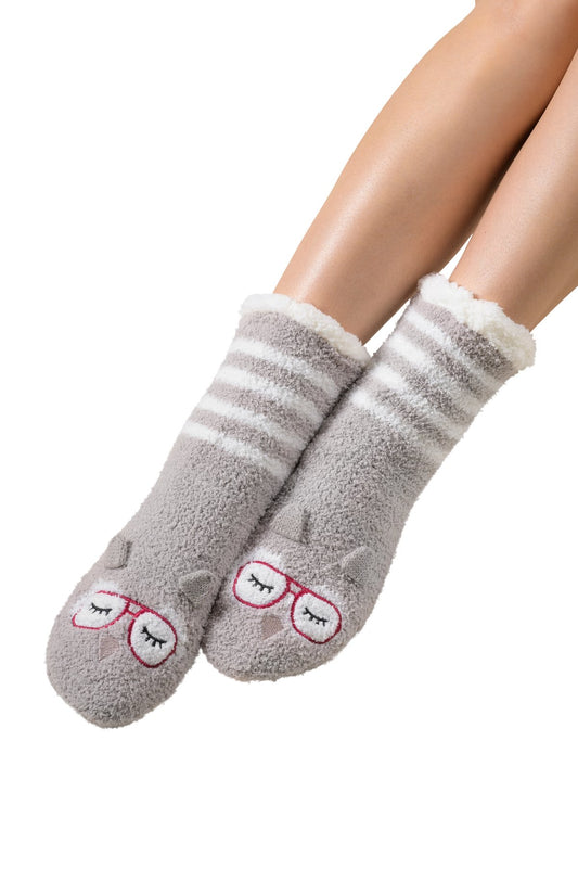 Coffee Shoppe Marshmallow Hipster Critter Lounge Socks - Owl