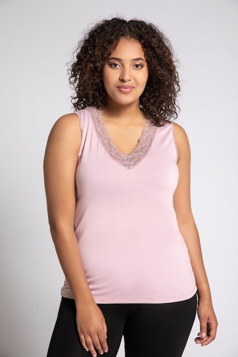 Lace Trim V-Neck Stretch Knit Cami 750006 - Light Mauve