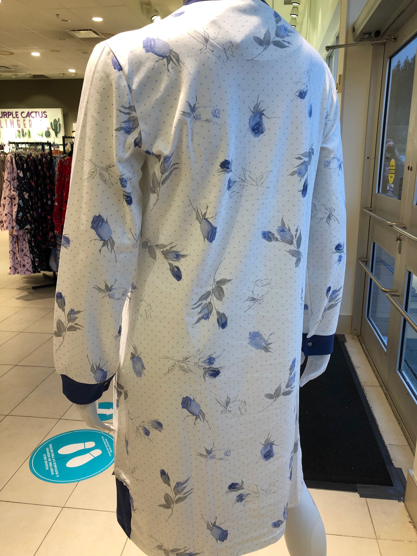 100% Cotton Long Sleeve Floral Nightgown 51183 - Light Blue (Bluette)