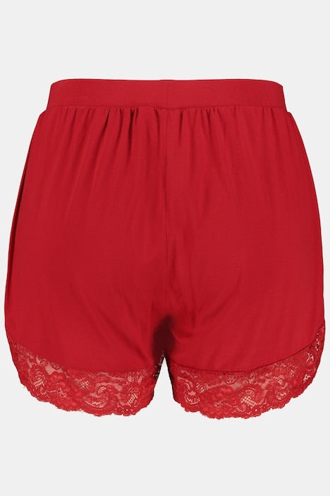 Lace Trim Babydoll Shorty Stretch Knit Pyjama Set 75085952 - Red