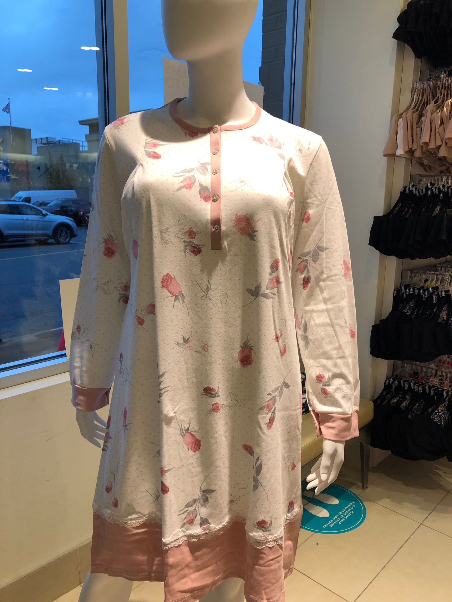 100% Cotton Long Sleeve Floral Nightgown 51183 - Dusty Pink (Cipria)