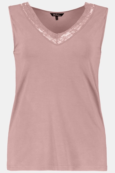 Lace Trim V-Neck Stretch Knit Cami 750006 - Light Mauve