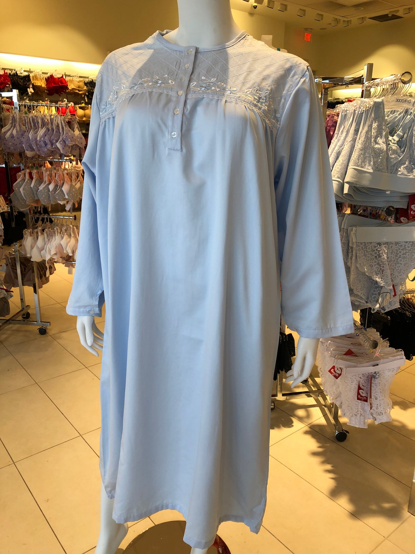 Embroidered Brushed Back Satin Nightgown 11377 - Blue