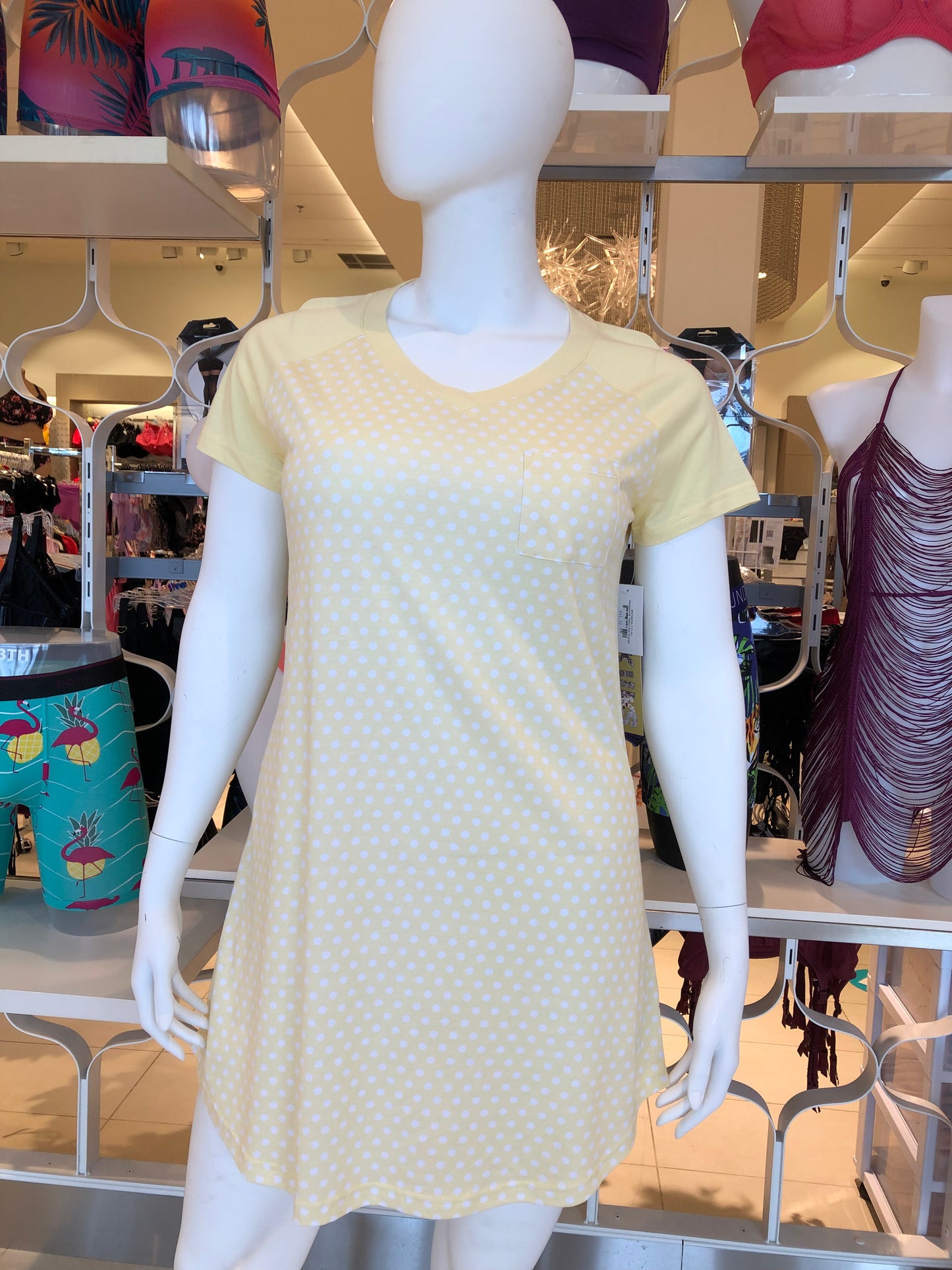 V-Neck Sleepshirt M318204 - Yellow Polka Dot